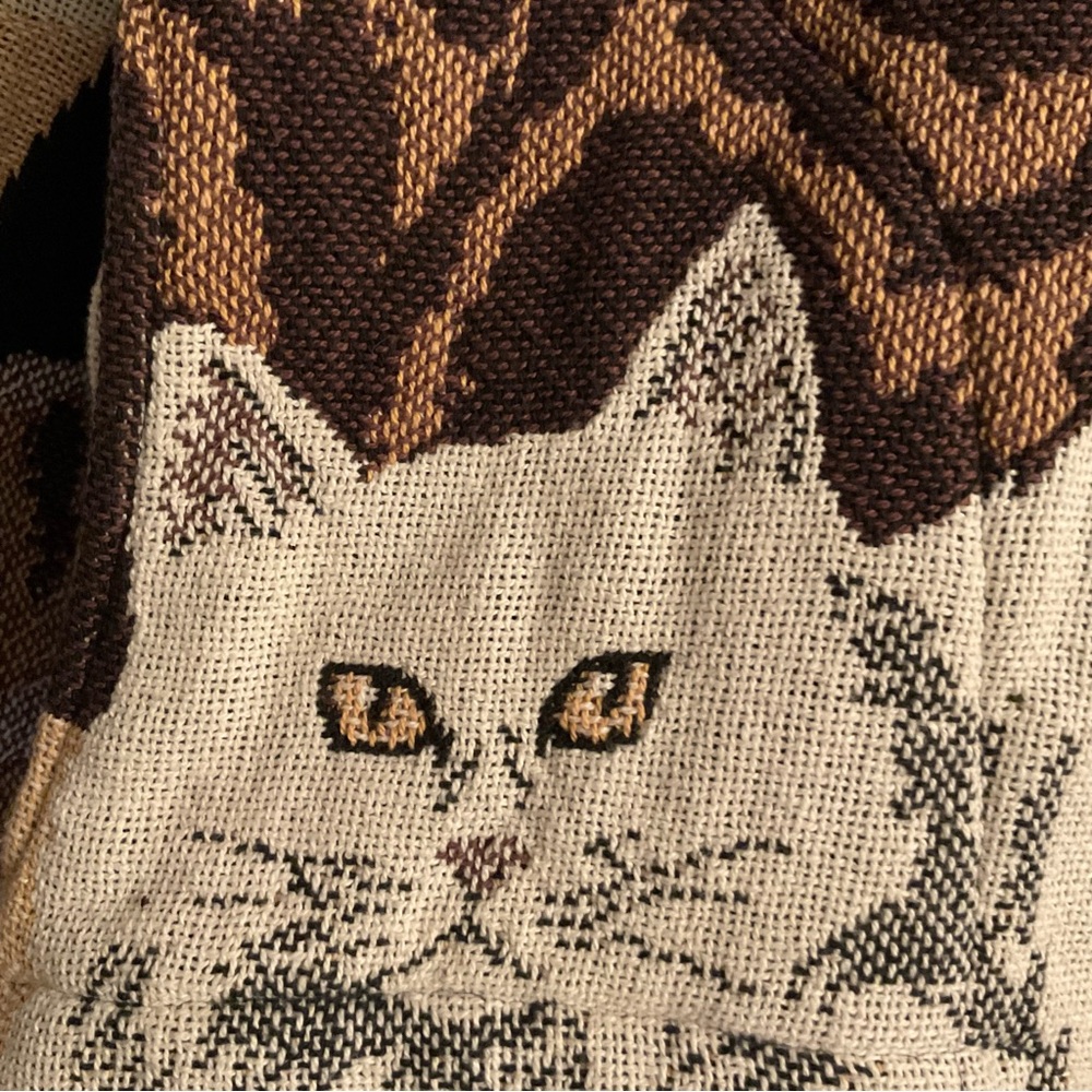 SUGAR STREET WEAVERS Cat Tapestry Knit Cardigan Sweater Jacket  L - Picture 4 of 14